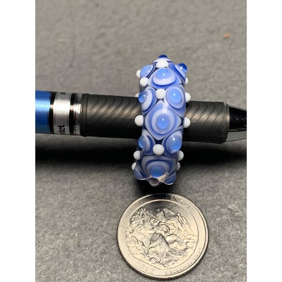 Handmade Lampwork Blue & White Glass Bead with Bumpy Textures - Jewelry Making - Picture 7 of 7